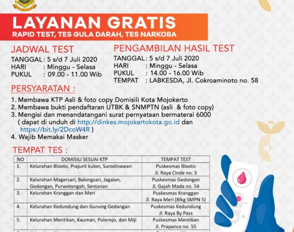 Wali Kota Mojokerto Gratiskan Rapid Test untuk UTBK SBMPTN