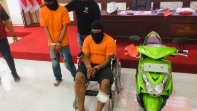 Pelaku pencurian dengan kekerasan terhadap pemilik warung di Kota Mojokerto ditangkap, jumat (1/9/2023) (Erik/KabarTerdepan.com) 