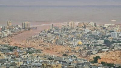 Kondisi Kota Derna Libya yang nyaris tenggelam, Senin (11/9/2023). (X @WxNB) 