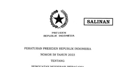 Perpres nomor 58 Tahun 2023 tentang penguatan moderasi beragama. (Setkab.go.id) 