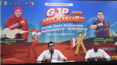 Kadispora Jawa Timur, M. Ali Kuncoro dalam. Konferensi pers gerak jalan perjuangan Mojosuro, Rabu (11/10/2023). (Dok. Diskominfo Jatim)