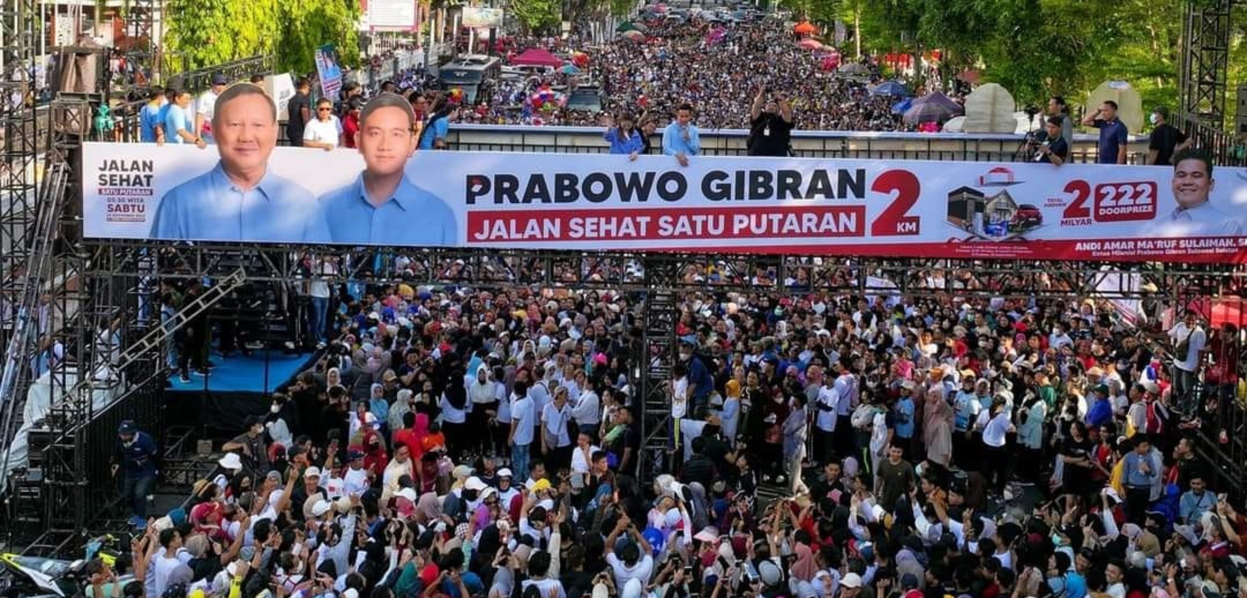 Jutaan warga Makasar ikuti jalan sehat satu putaran bersama Gibran, Sabtu (24/11/2023). (Instagram @gerindra)