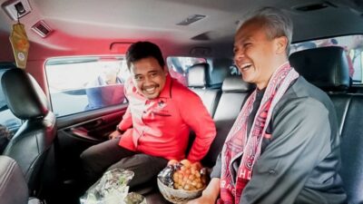 Momen kebersamaan Bobby Nasution dan Ganjar Pranowo sebelum pendaftaran capres-cawapres. (Instagram @bobbynst)