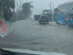Hujan Deras di Mojokerto Selatan Buat Genangan di Jalan Raya Ngoro, Pengendara Sempat