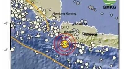 Titik gempa di Banten, Rabu (3/1/2024). (X @infoBMKG)