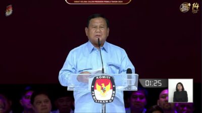 Prabowo Subianto dalam debat Capres kelima, Minggu (4/2/2024).) tangkapan layar YouTube KPU RI)