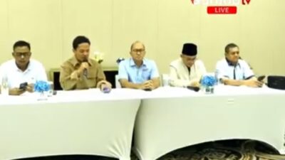 Konferensi pers TKN terkait isi korupsi Prabowo pembelian pesawat tempur Mirage, Sabtu (10/2/2024). (X @habiburokhmanJktTimur) 