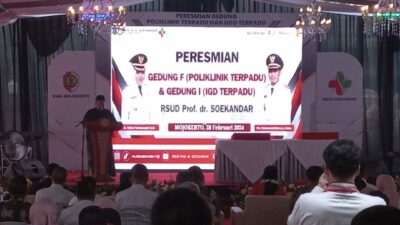 Peresmian Poliklinik dan IGD Terpadu RSUD Dr Soekandar Mojosari, Mojokerto, Rabu (28/2/2024).(Riyad/kabarterdepan.com)