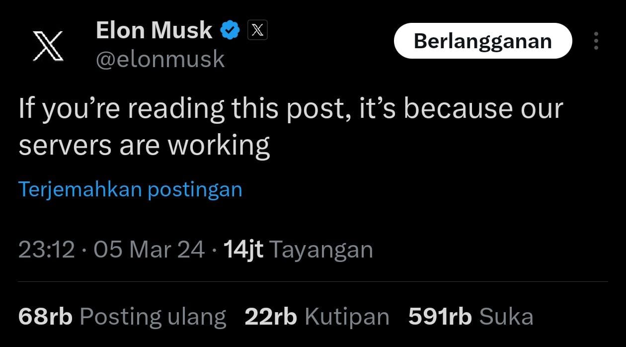 Postingan Elon Musk di akun X miliknya