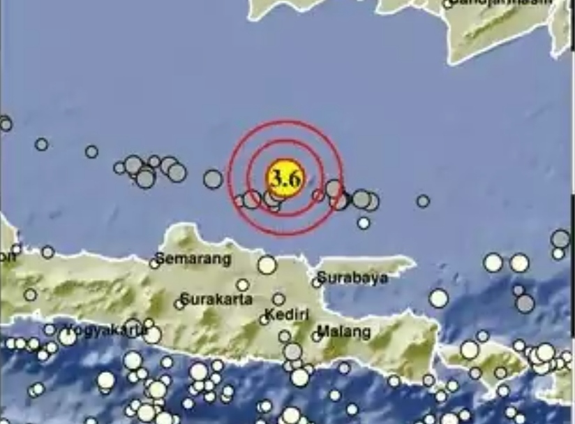 Titik gempa bumi di Tuban, Jumat (22/3/2024). (X @infoBMKG) 