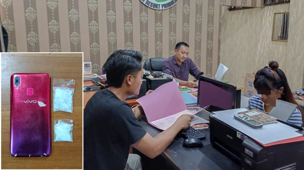Anggota Polres Probolinggo memeriksa DSR yang menjadi kurir rori isi sabu, Jumat (26/4/2024). (Humas Polres Probolinggo/kabarterdepan.com)