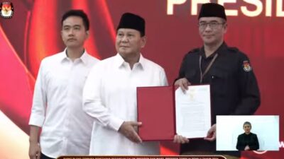 Penetapan Prabowo Subianto dan Gibran Rakabuming Raka oleh KPU sebagai Presiden dan Wakil Presiden terpilih, Rabu (24/4/2024). (Tangkapan layar YouTube KPU RI)