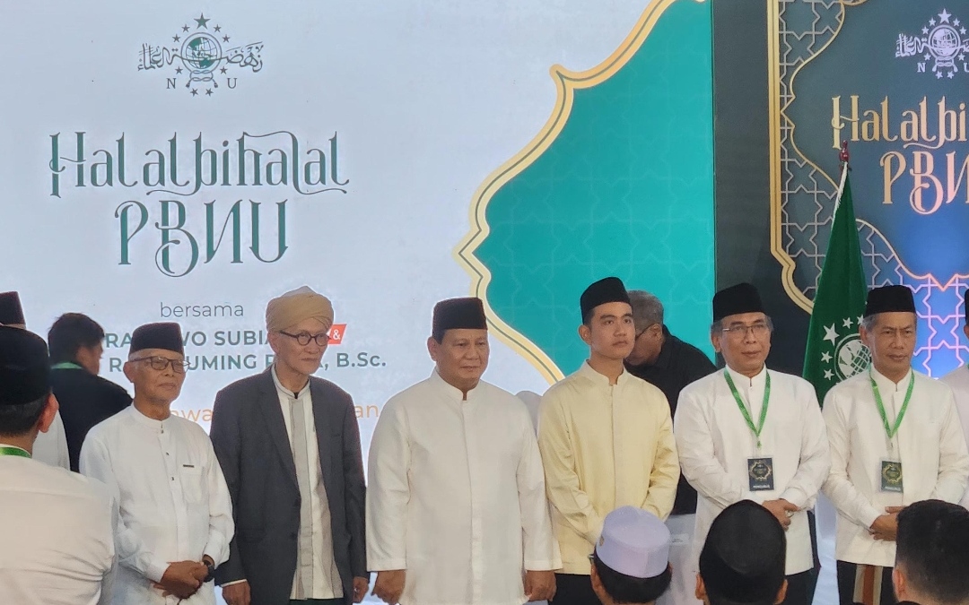 Prabowo dan Gibran hadir di halal bihalal PBNU, Minggu (28/4/2024). (Fajri/kabarterdepan.com) 