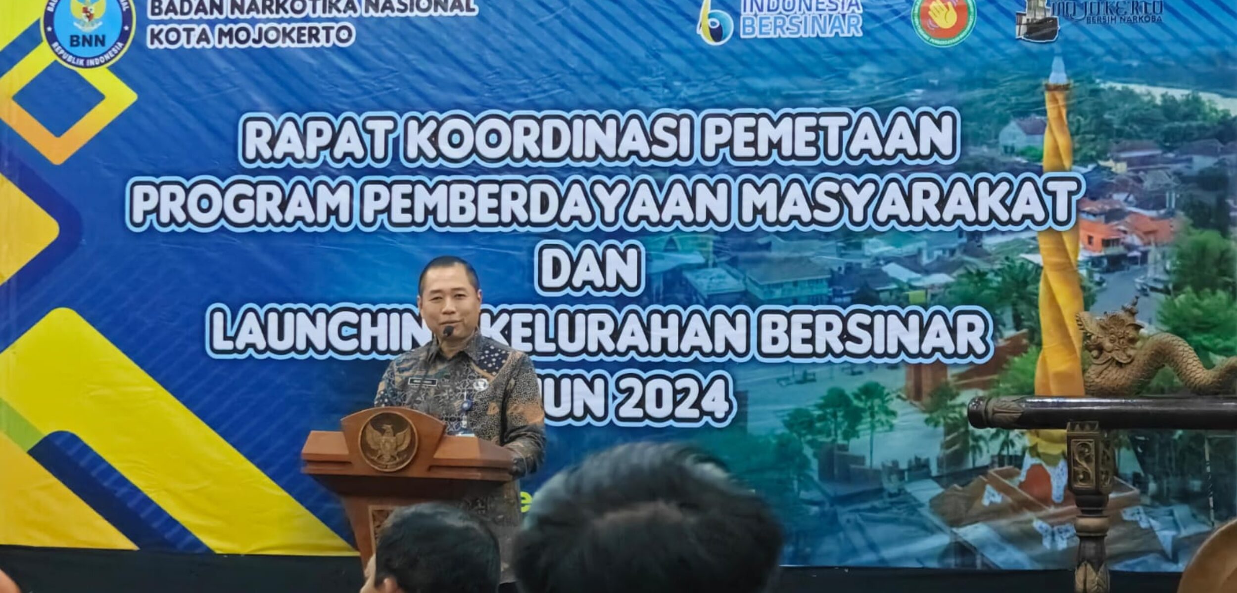 Kepala BNN Kota Mojokerto, Agus Sutanto memberikan sambutan dalam peluncuran Kelurahan Bersinar, Jumat (26/7/2024) pagi di Hotel Lynn (Andy / Kabarterdepan.com)
