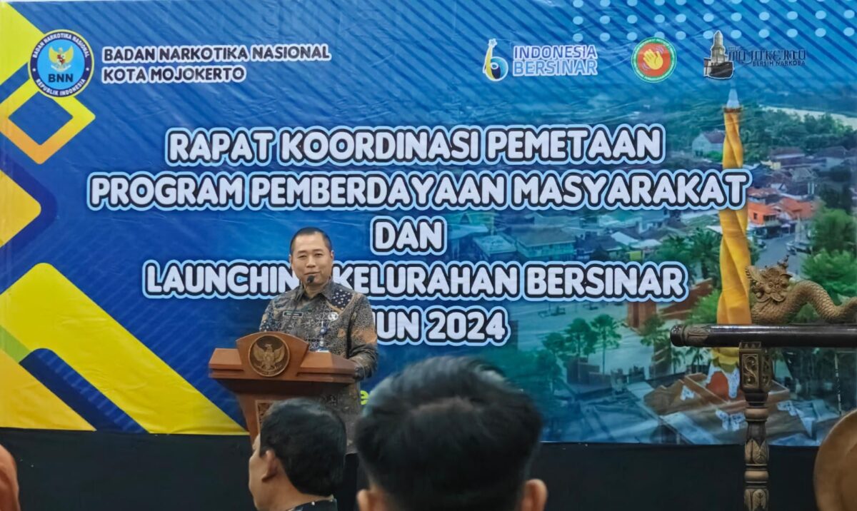 Kepala BNN Kota Mojokerto, Agus Sutanto memberikan sambutan dalam peluncuran Kelurahan Bersinar, Jumat (26/7/2024) pagi di Hotel Lynn (Andy / Kabarterdepan.com)