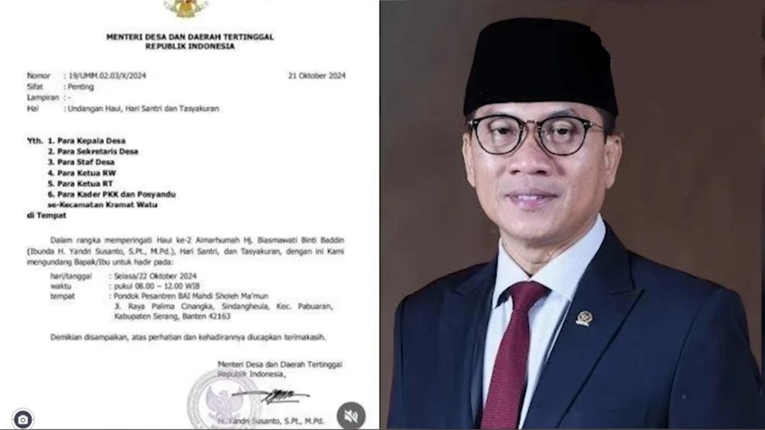 Potret undangan Mendes Yandri yang menggunakan kop surat kementerian