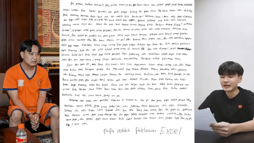 Potret ayah dan ada beserta isi surat Excel, anak Ivan Sugianto. (Redaksi / Kabarterdepan.com)