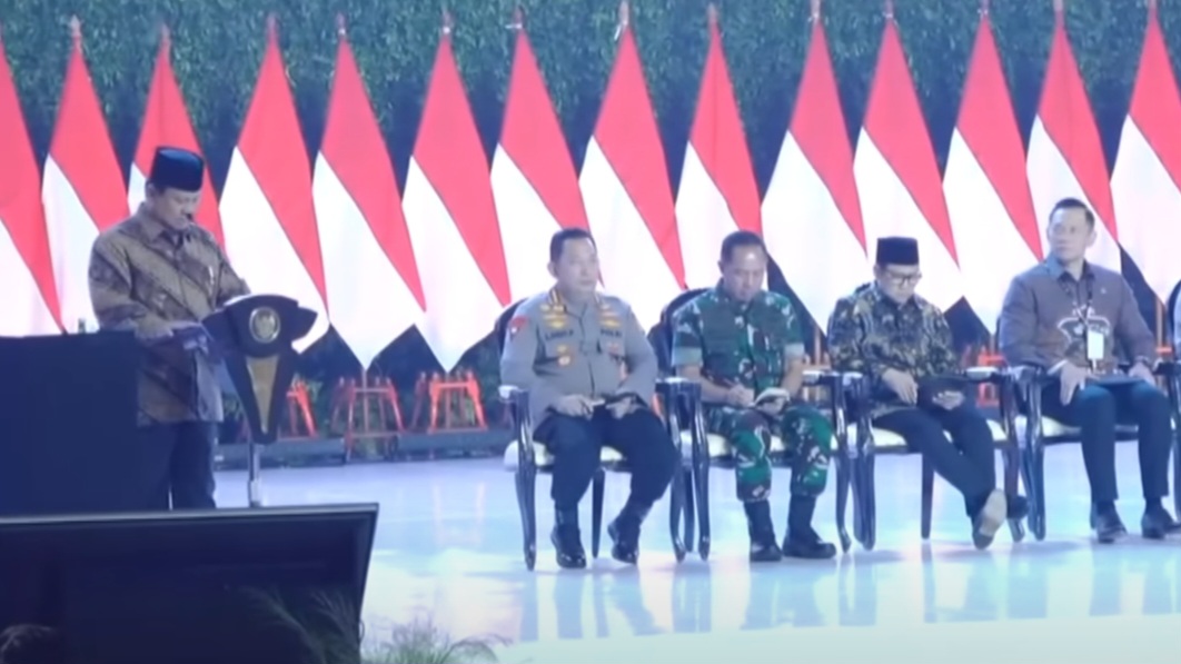 Potret Presiden Prabowo saat menghadiri Rakormas. (Redaksi / Kabarterdepan.com)