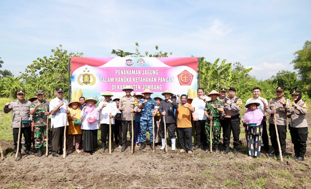 Polres Jombang Bersama Forkopimda Tanam Jagung di Kecamatan Tambelang Wujudkan Ketahanan Pangan