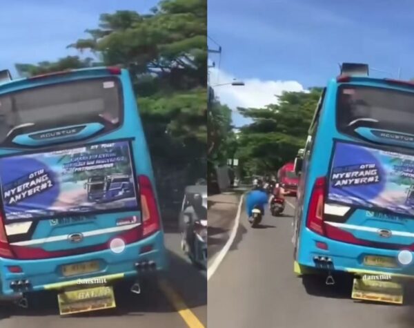 Bus Pariwisata di Serang Terekam Ugal-ugalan, Senggol Pemotor hingga Jatuh