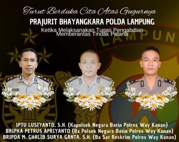 Kronologi Tiga Polisi Tewas saat Gerebek Judi Sambung Ayam di Lampung