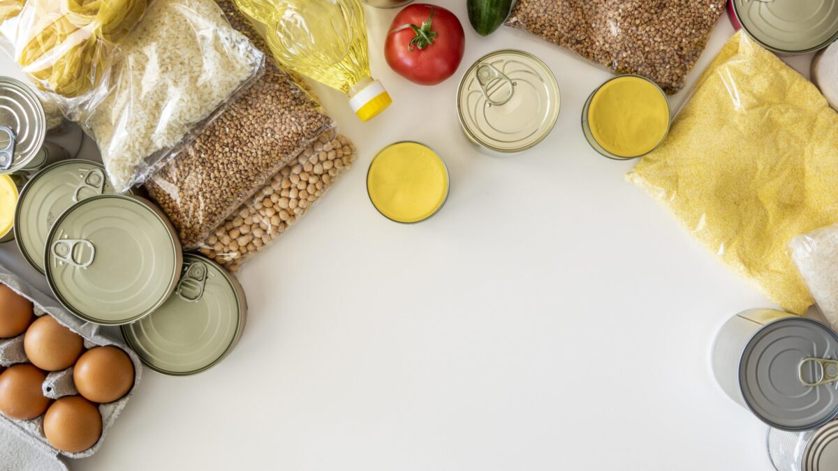 flat lay bunch fresh provisions donation