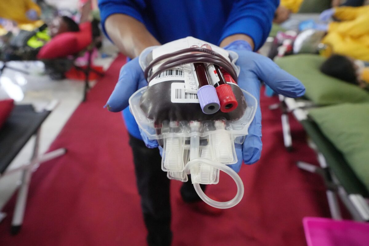 Kantong darah yang berhasil dikumpulkan PMI Kota Mojokerto dari pendonor