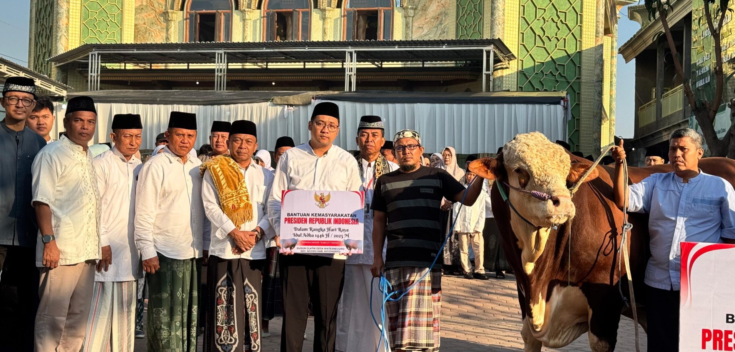 Wakil Bupati Mojokerto Salat Idul Adha bersama Warga, Serahkan Bantuan Sapi Qurban dari Presiden Prabowo