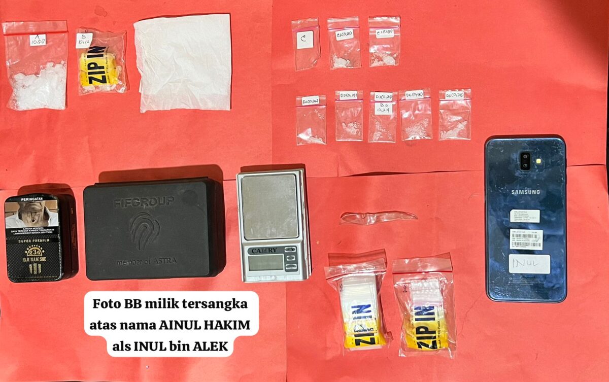 IMG 20250712 WA0086 1 Barang bukti yang diamankan dari tersangka pengedar sabu, Ainul Hakim alias Inul (31) asal Dusun Kunjoro, Kamis (10/7/2025) pukul 11.00 WIB (Redaksi / Kabarterdepan.com)