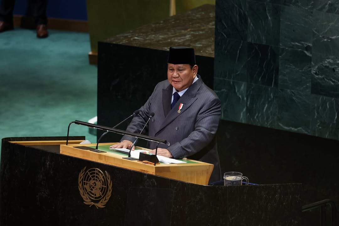 Potret Presiden Prabowo saat berpidato di Konferensi Tingkat Tinggi PBB untuk Penyelesaian Damai Palestina di New York. (Instagram Prabowo)