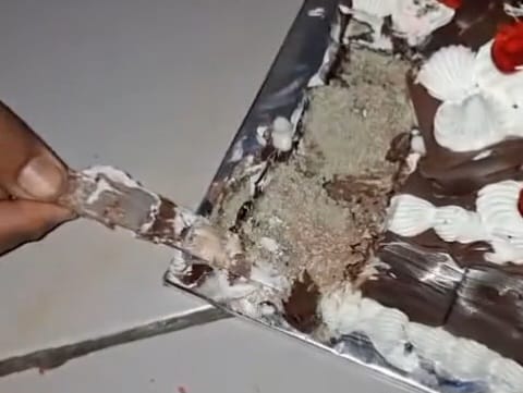 Potret kue ultah berjamur yang dibeli di Pasar Kue Subuh Senen Jakarta. (TikTok @liww_17)