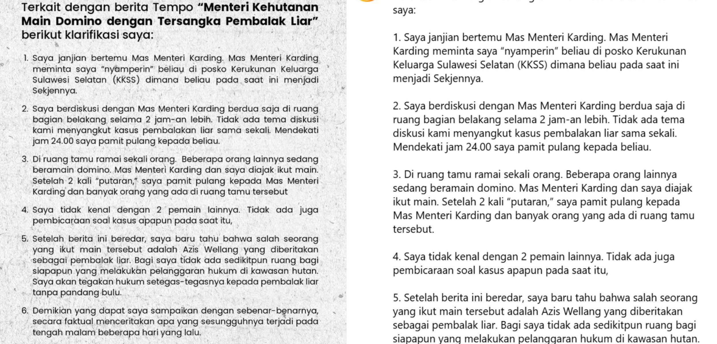 Postingan klarifikasi Menteri Kehutanan (Menhut), Raja Juli Antoni. (Instagram/rajaantoni)