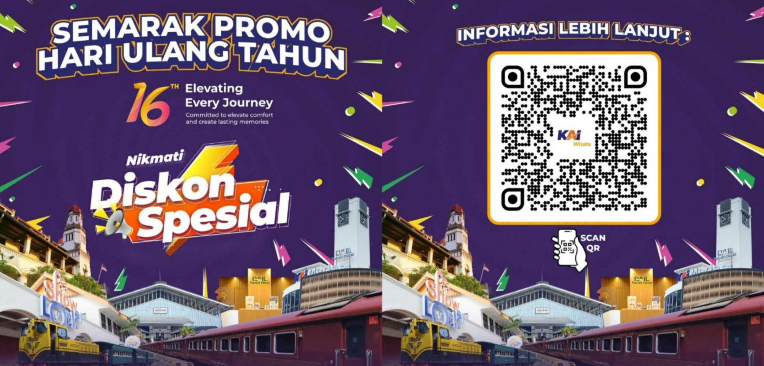 PT Kereta Api Pariwisata (KAI Wisata) merayakan Hari Ulang Tahun yang ke-16 dengan menghadirkan berbagai promo dan diskon spesial bagi pelanggan setia. (KAI Wisata for Kabar Terdepan)