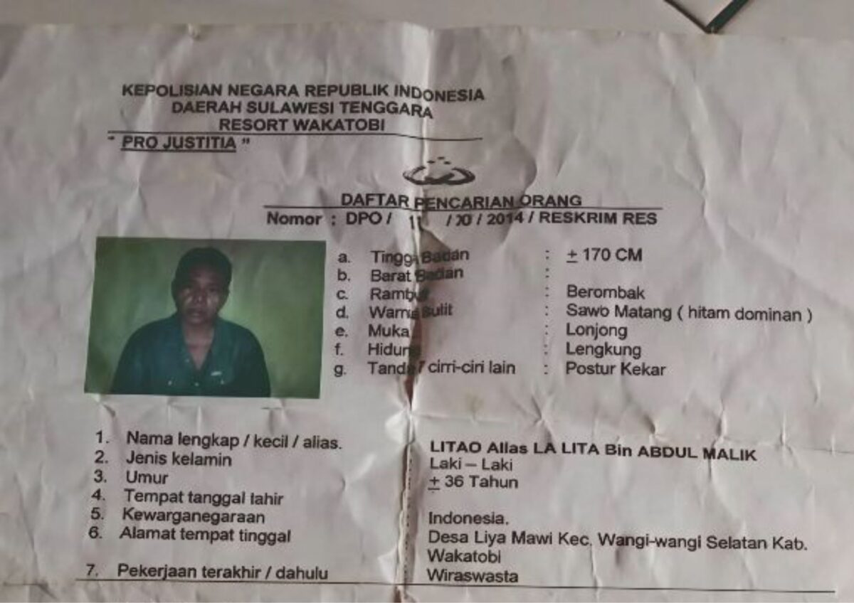 Surat penetapan DPO Litao alias La Lita bin Abdul Malik.
