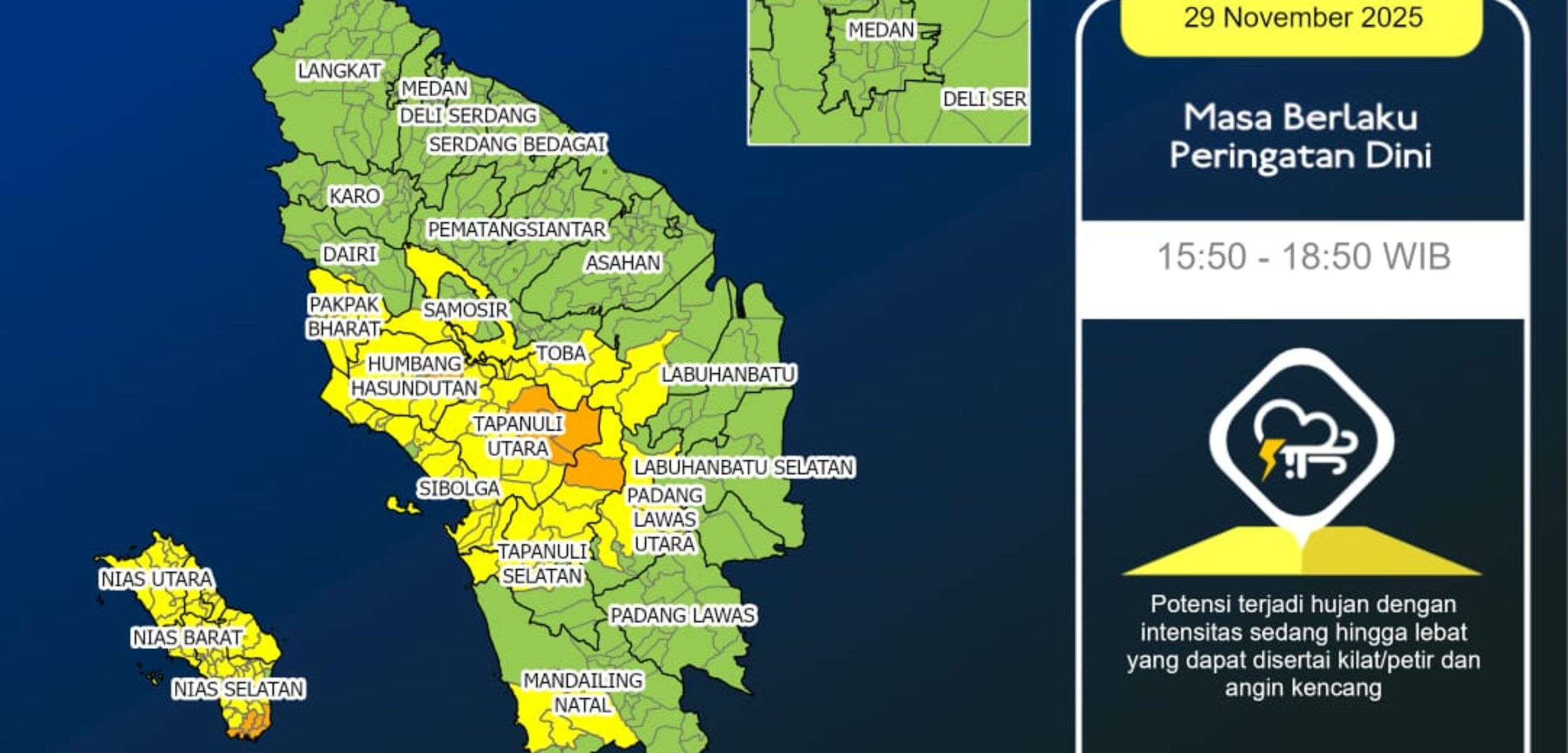 BMKG kembali keluarkan Peringatan Dini Cuaca di Sumatera Utara, Ini Wilayahnya