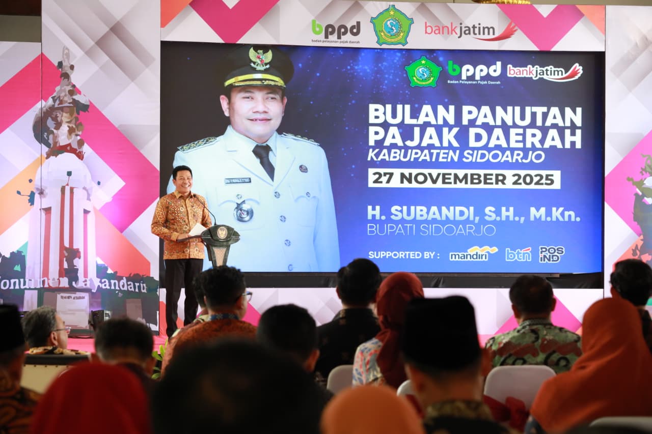 Bupati Sidoarjo, Subandi saat kegiatan penghargaan pajak panutan di Pendopo Delta Wibawa Sidoarjo. (zal/kabarterdepan.com)